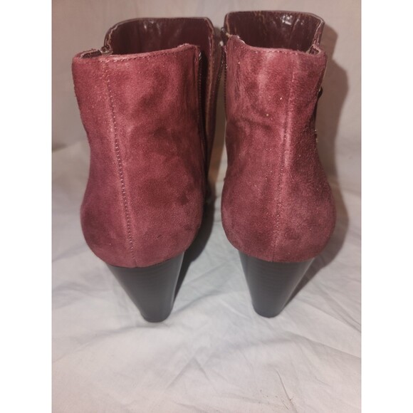 Isaac Mizrahi Live! Leather & Suede Wedge Ankle Boots wine 7M - Picture 2 of 7